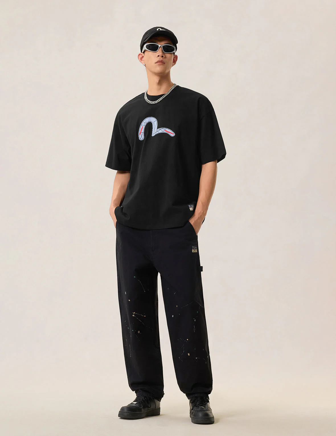 Fabric-mix Patchwork Seagull and Logo Applique T-shirt - Image 10
