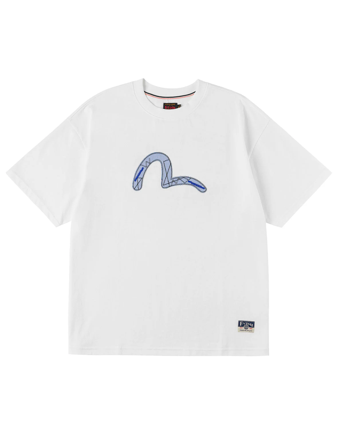 Fabric-mix Patchwork Seagull and Logo Applique T-shirt - Image 3