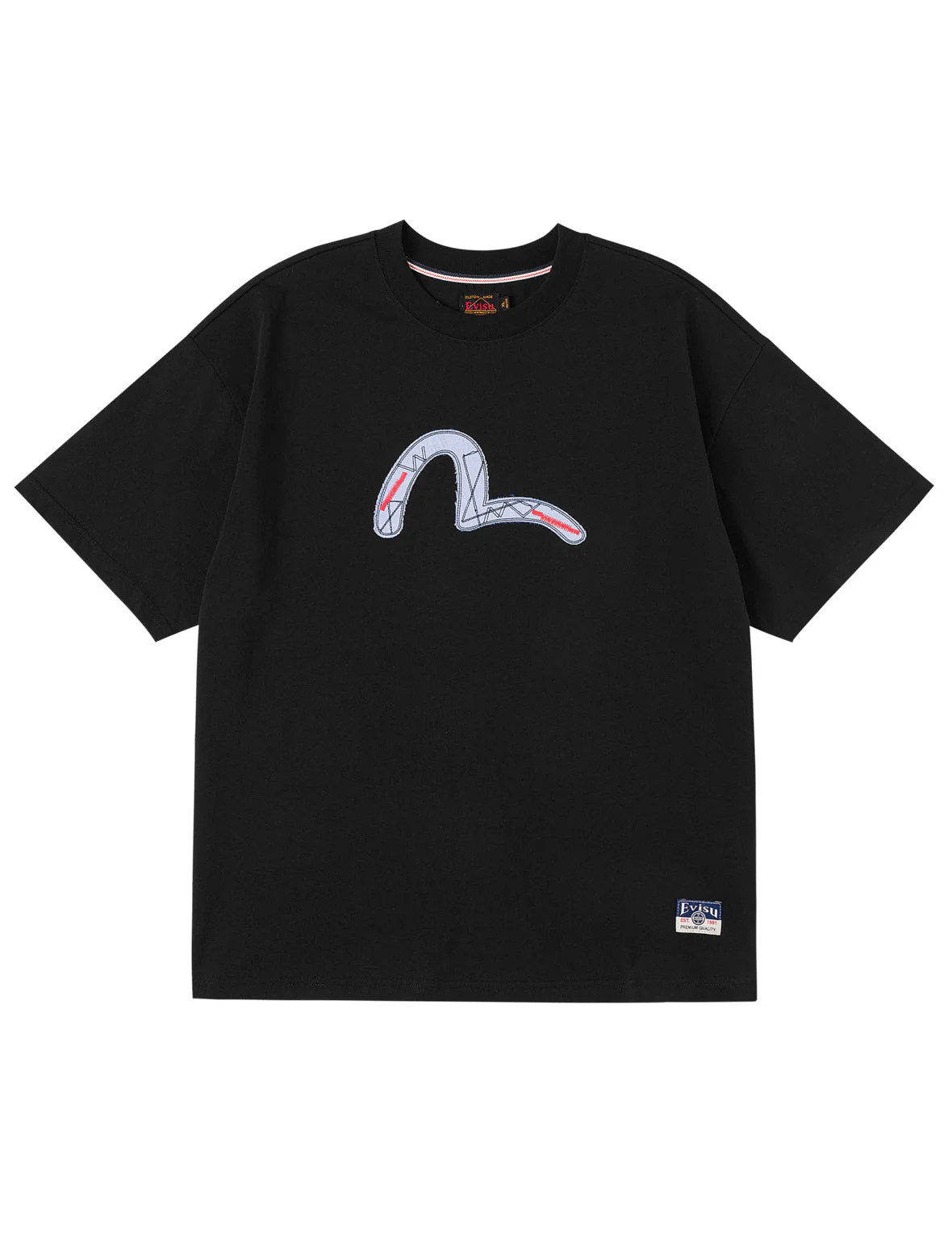 Fabric-mix Patchwork Seagull and Logo Applique T-shirt - Image 4
