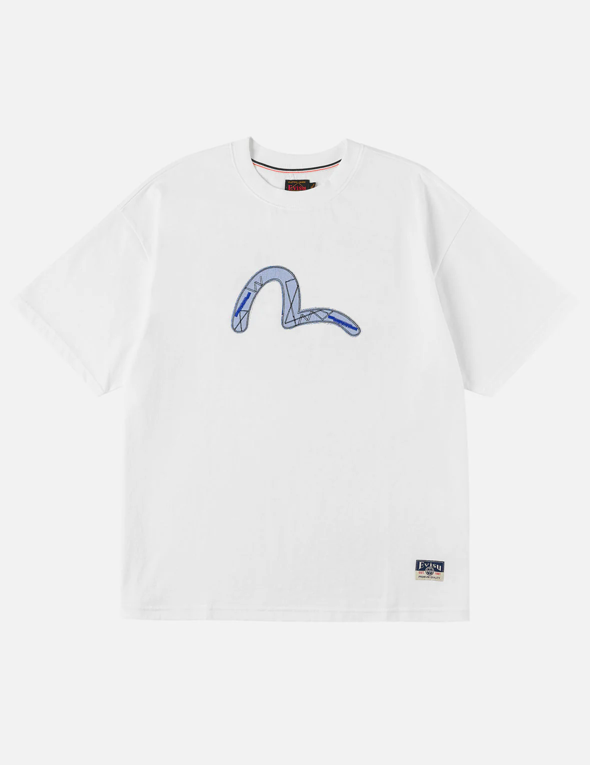 Fabric-mix Patchwork Seagull and Logo Applique T-shirt - Image 7