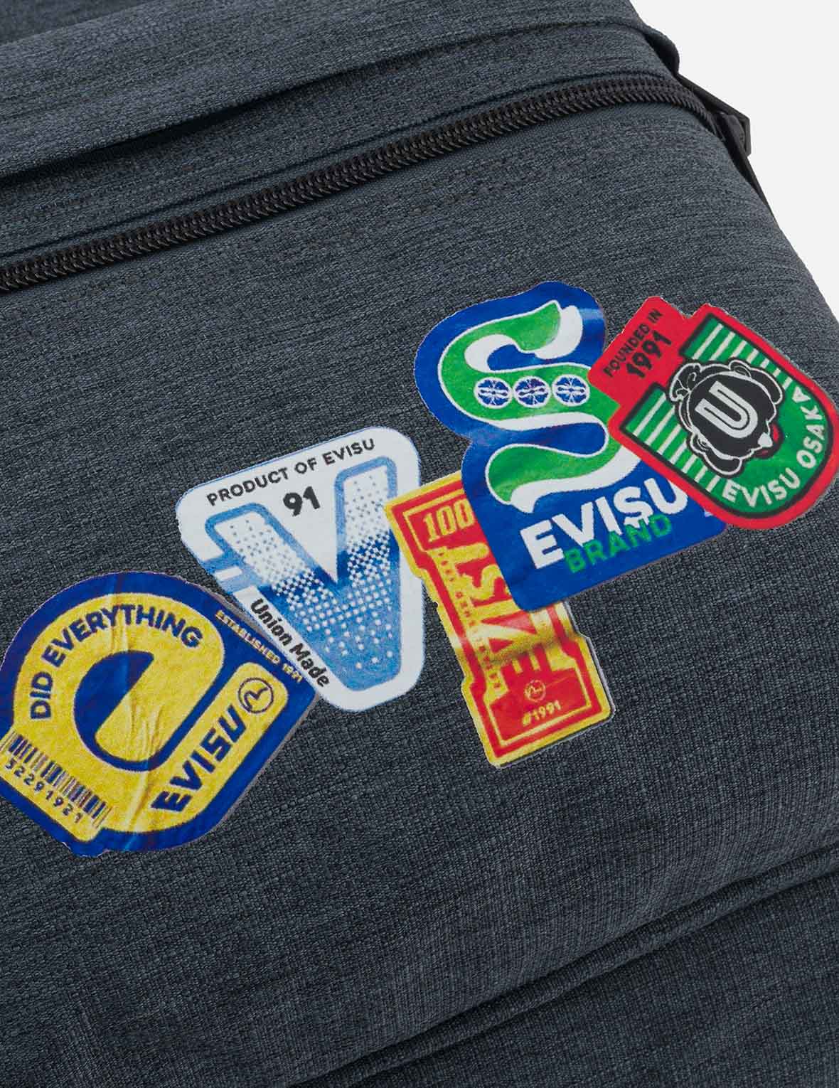 Faux Sticker Logo Print Denim Backpack - Image 5