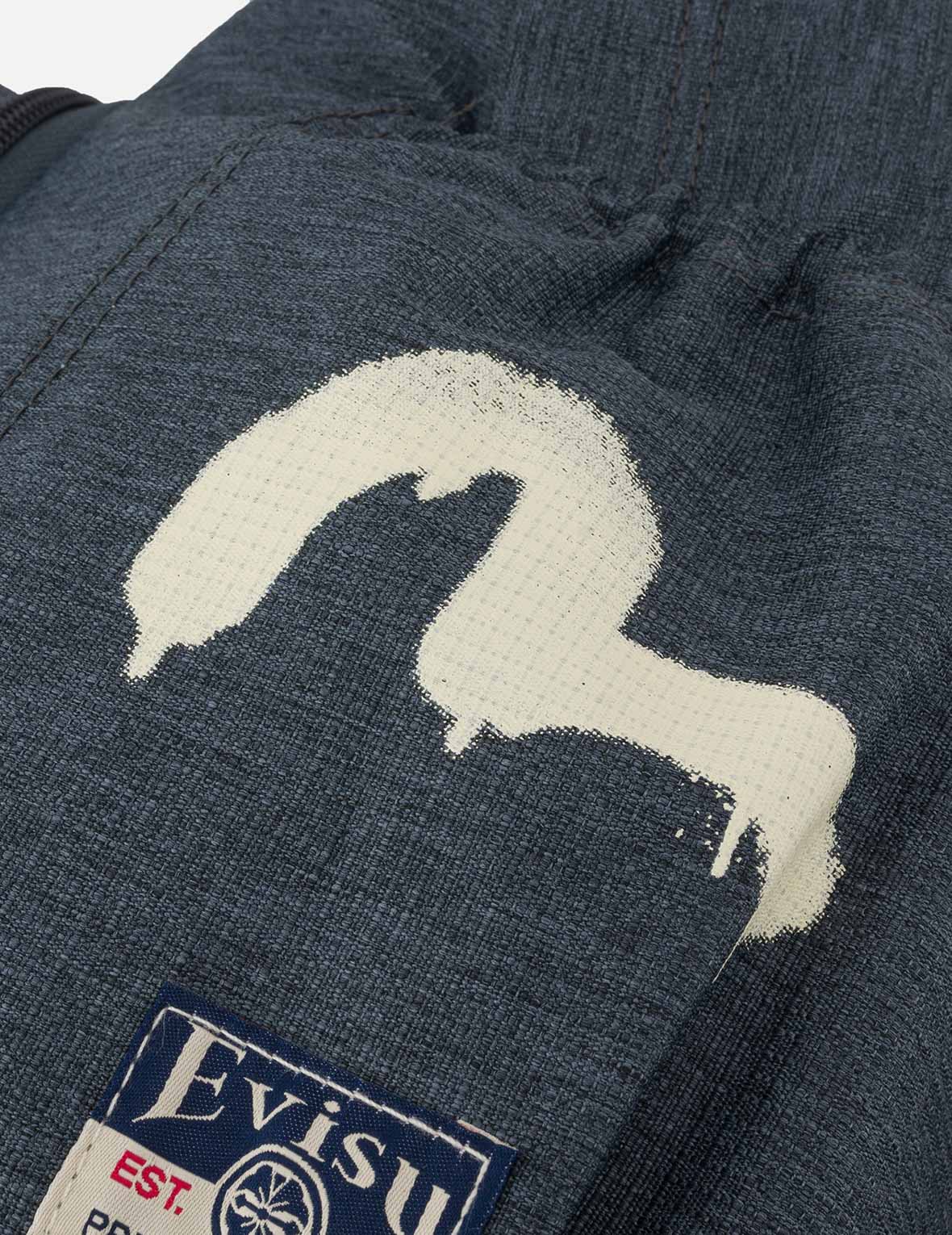 Faux Sticker Logo Print Denim Backpack - Image 7