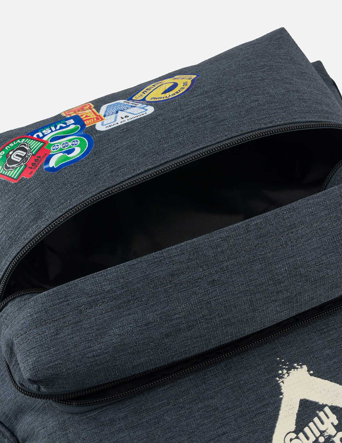 Faux Sticker Logo Print Denim Backpack - Image 9