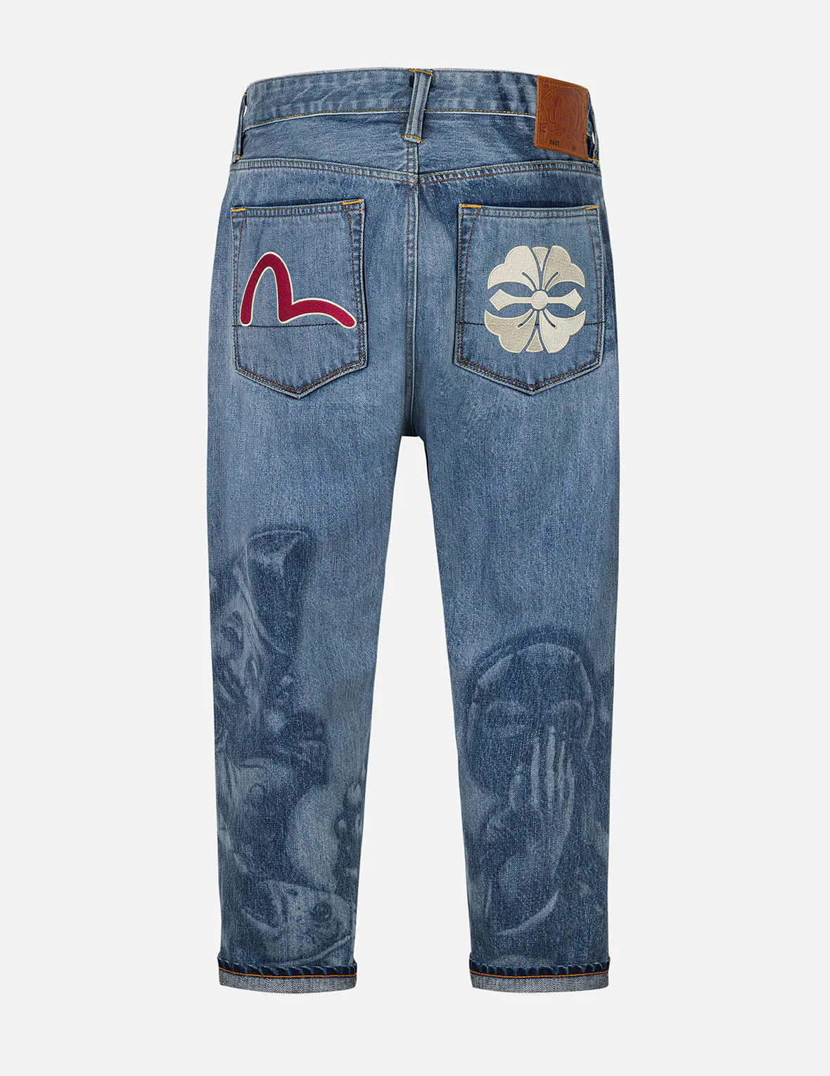 Fisherman Godhead Laser Print Cropped Jeans #2027