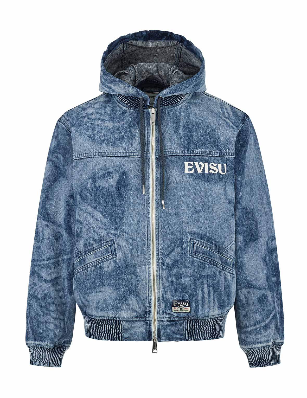 Fisherman Godhead Laser Print Loose Fit Hooded Denim Jacket - Image 14
