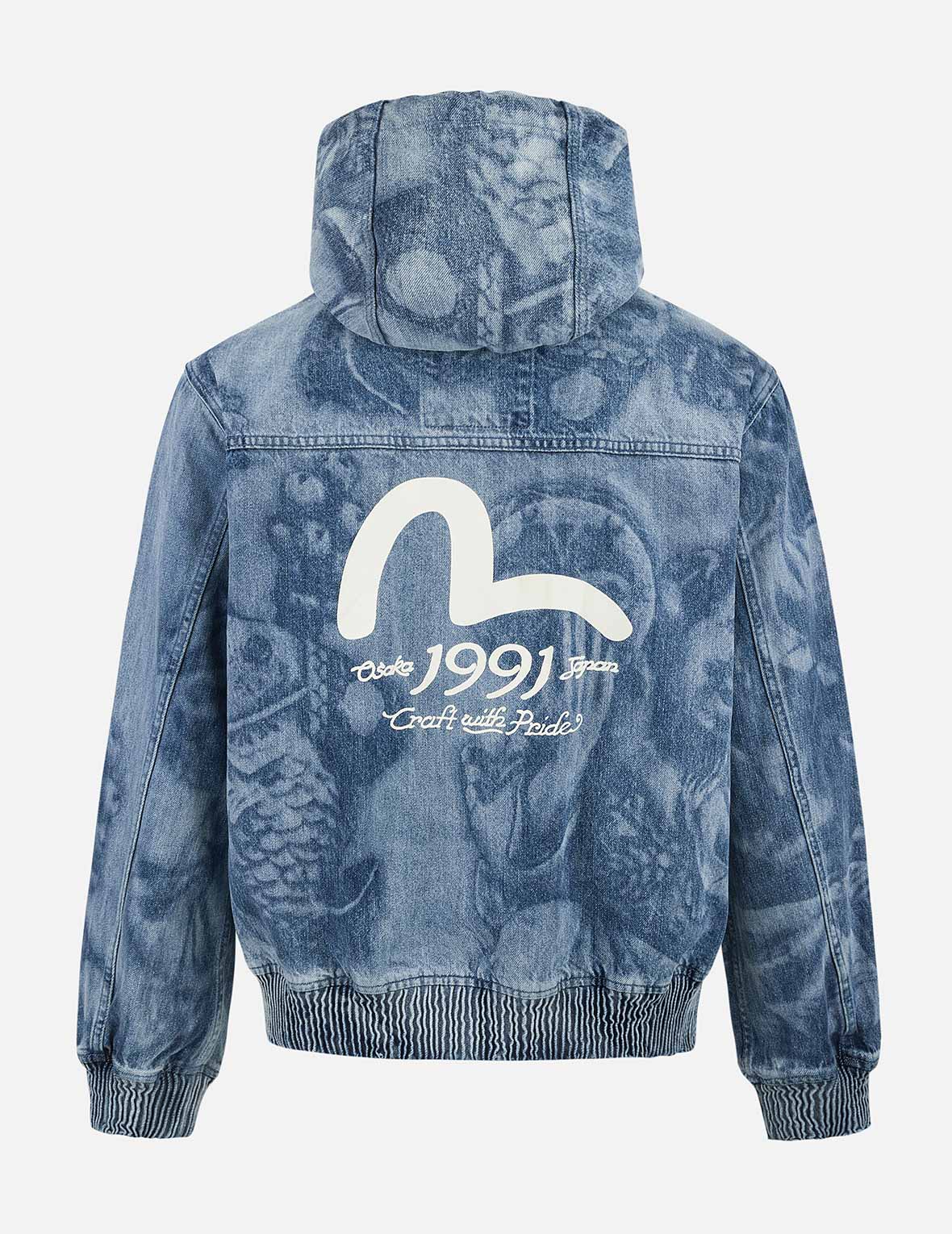 Fisherman Godhead Laser Print Loose Fit Hooded Denim Jacket - Image 2