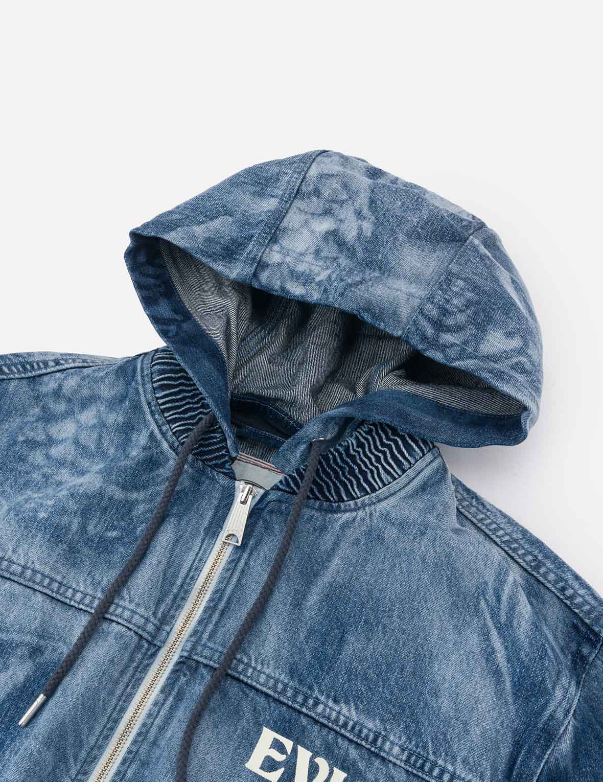 Fisherman Godhead Laser Print Loose Fit Hooded Denim Jacket - Image 6