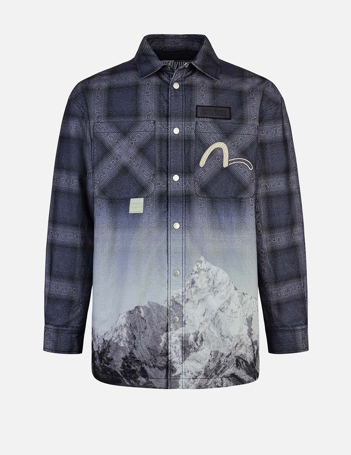 Flannel Check with Snow Mountian Print Relax Fit Shirt Jacket - Image 2