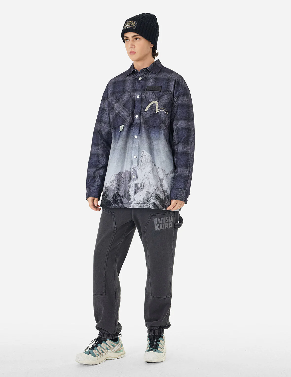 Flannel Check with Snow Mountian Print Relax Fit Shirt Jacket - Image 3