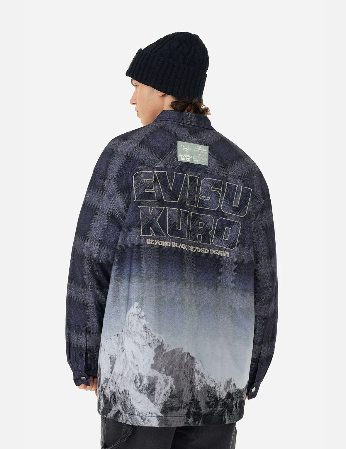 Flannel Check with Snow Mountian Print Relax Fit Shirt Jacket - Image 6