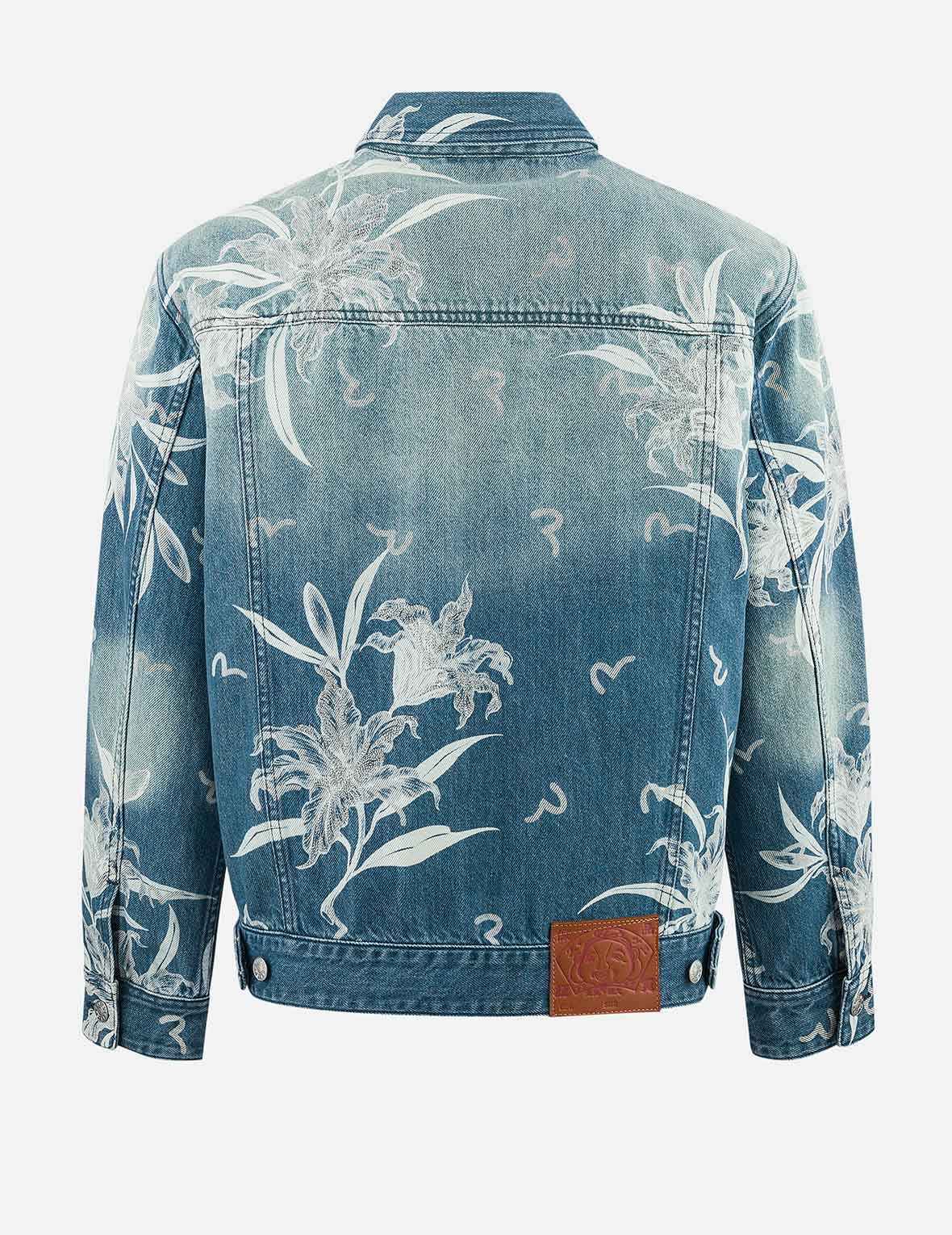 Floral and Seagull Embroidery Relax Fit Denim Jacket - Image 2