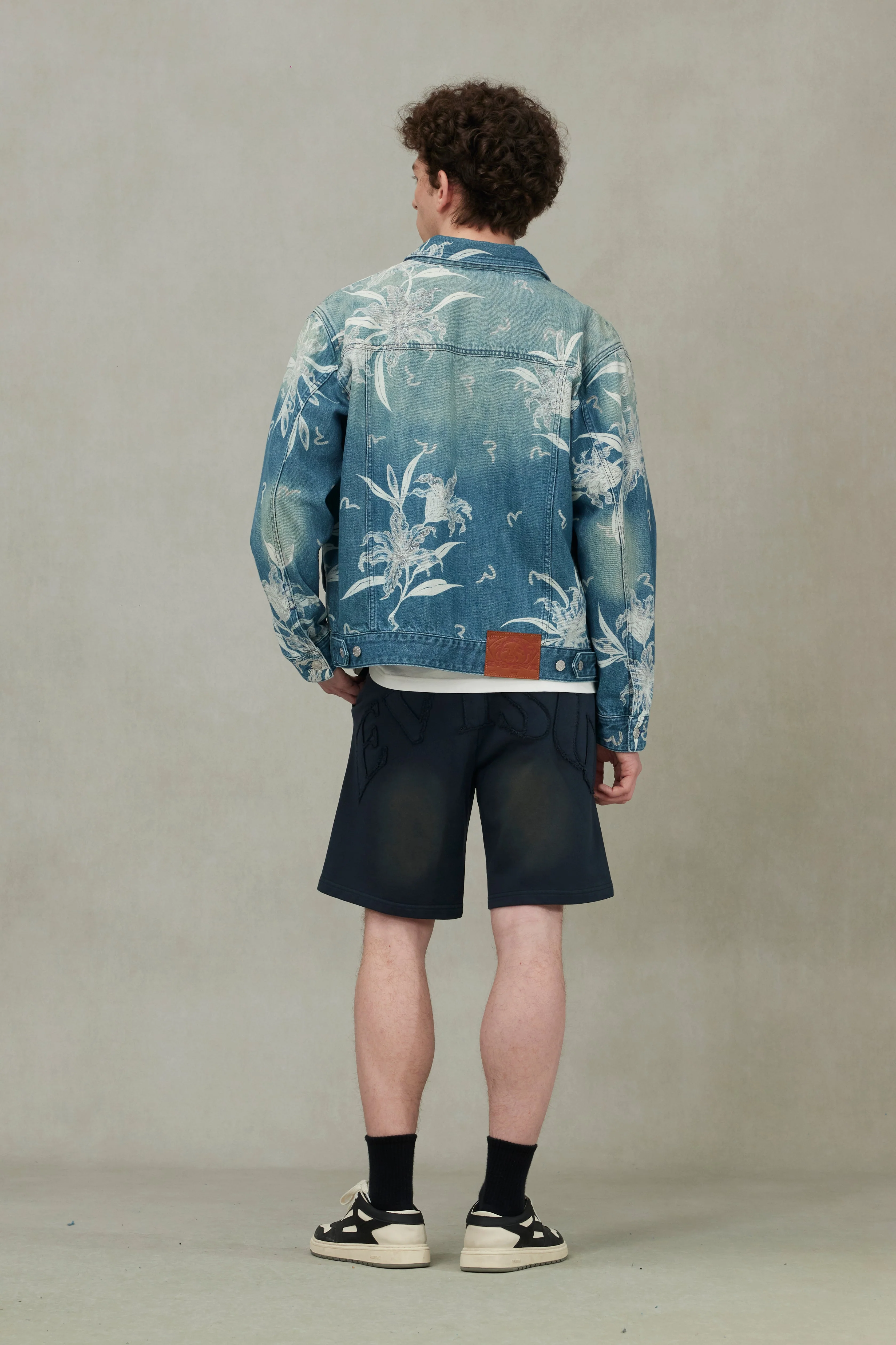Floral and Seagull Embroidery Relax Fit Denim Jacket - Image 4