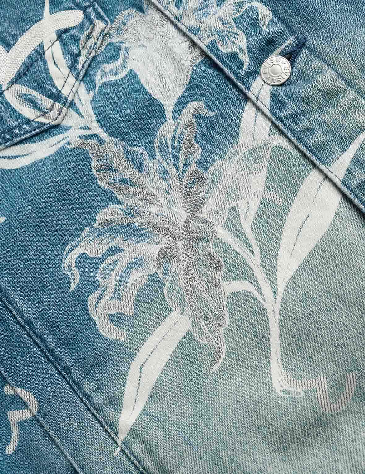 Floral and Seagull Embroidery Relax Fit Denim Jacket - Image 5