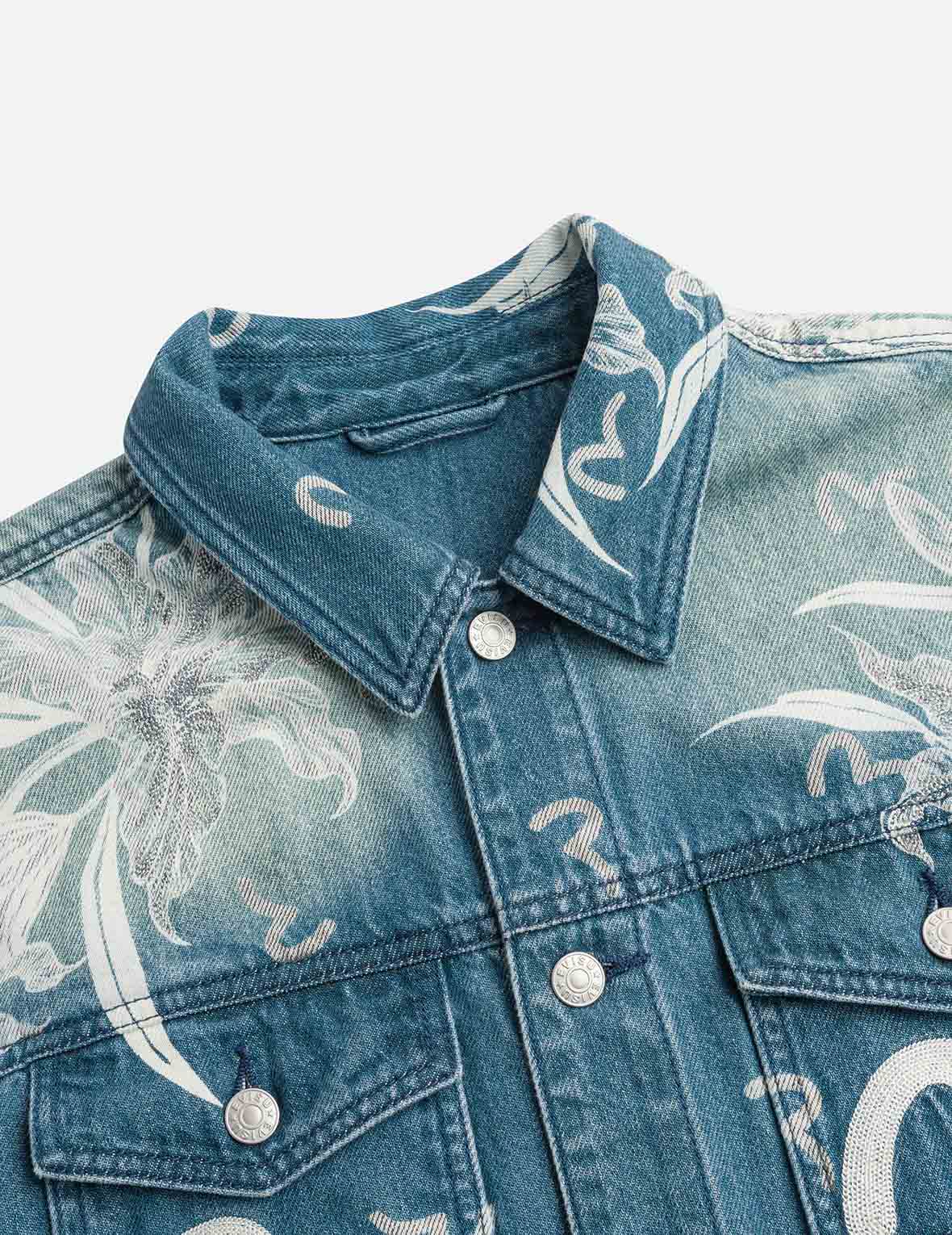 Floral and Seagull Embroidery Relax Fit Denim Jacket - Image 6