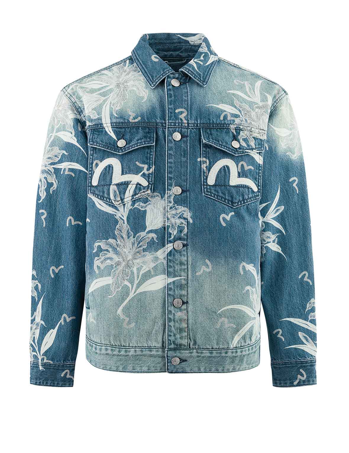 Floral and Seagull Embroidery Relax Fit Denim Jacket - Image 9