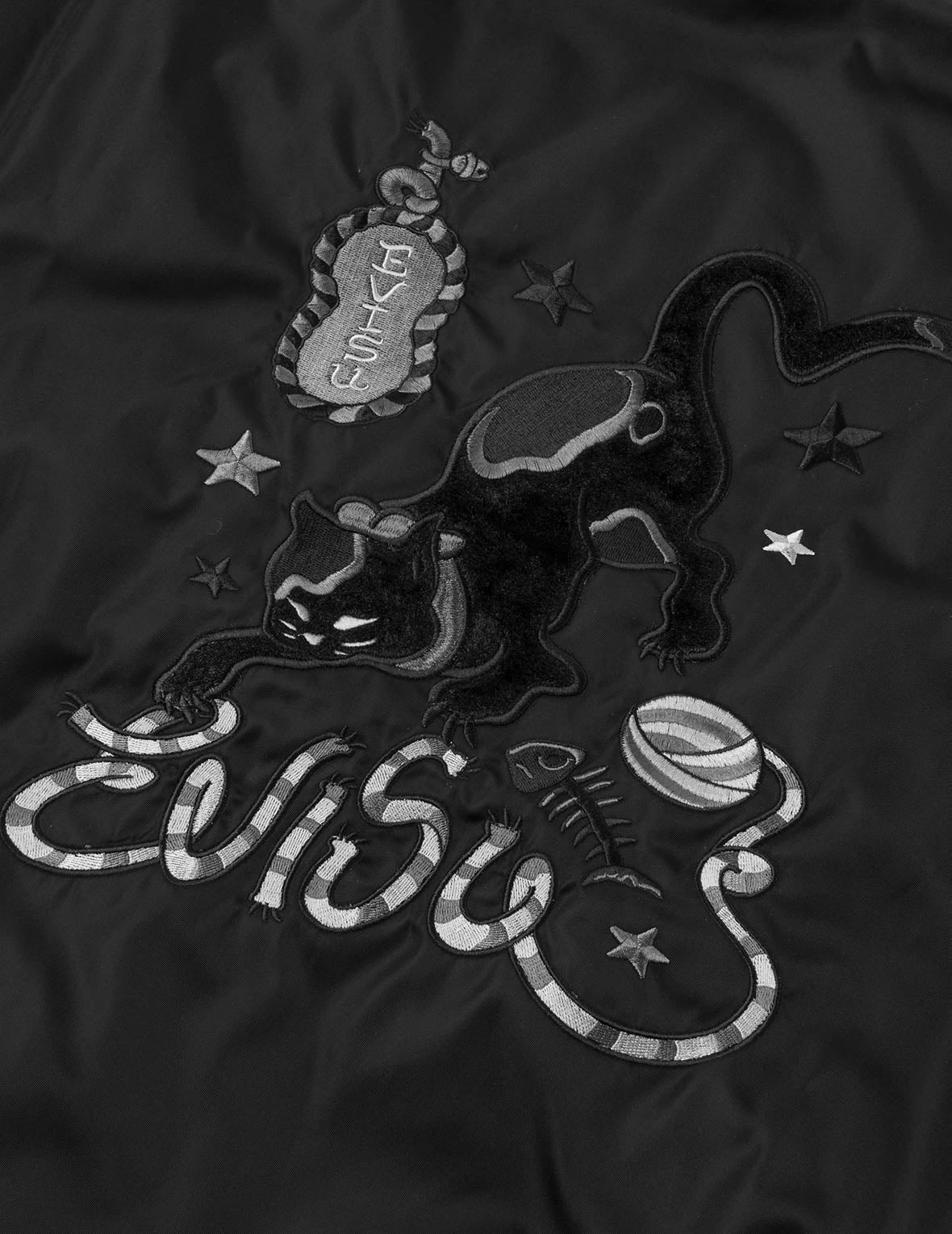 Fuzzy Cat Appliqué and Logo Embroidery Drop-Shoulder Bomber Jacket - Image 9
