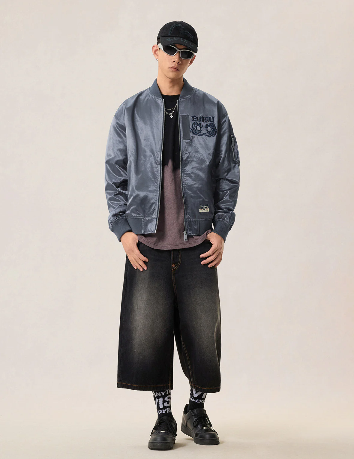 Garment Dyed Daruma Embroidery Bomber Jacket - Image 7