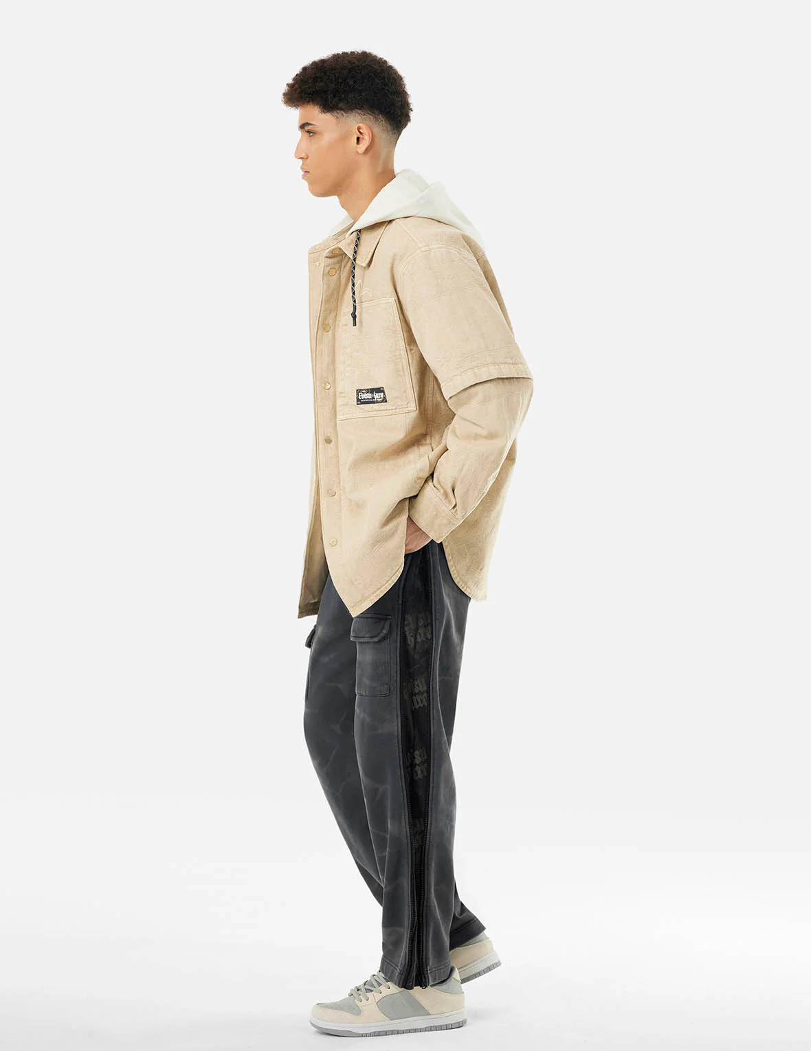 Garment Dyed Logo Print Side Zip Relax Fit Sweatpants - Image 3