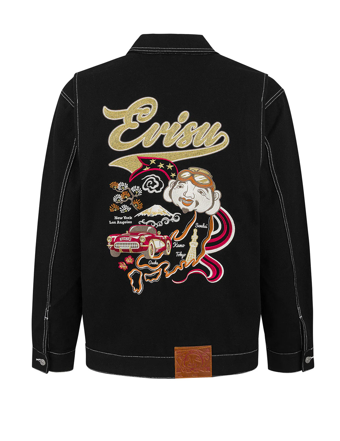 Godhead and Map Appliqué Embroidery Fashion Fit Worker Denim Jacket - Image 13