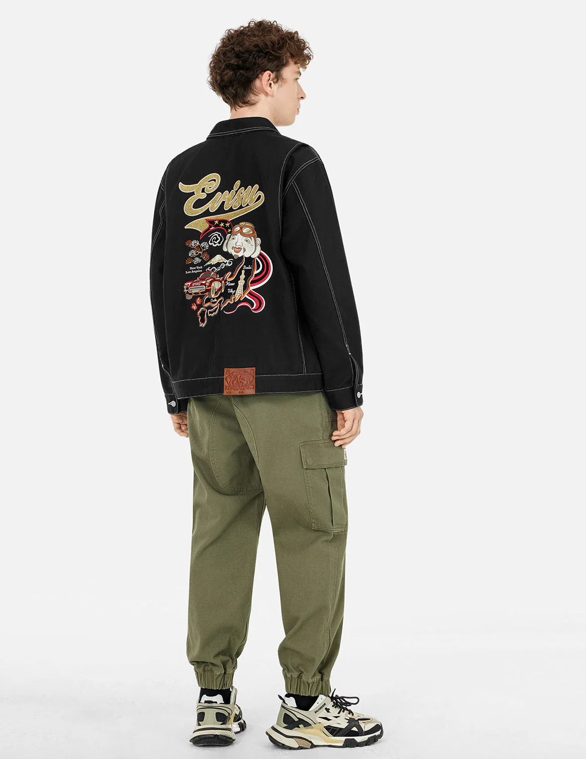 Godhead and Map Appliqué Embroidery Fashion Fit Worker Denim Jacket - Image 4