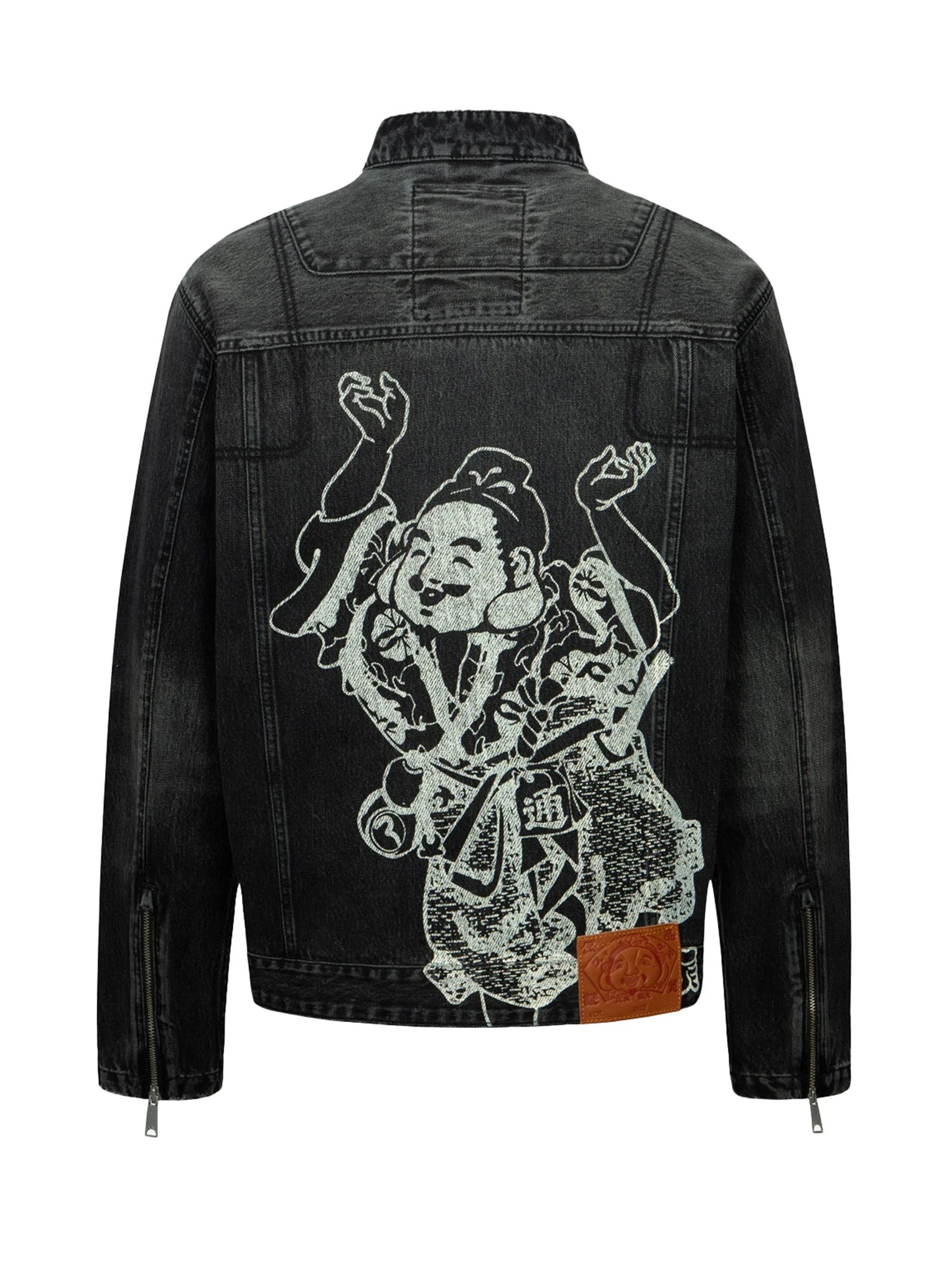 Godhead Print Relax Fit Biker Denim Jacket - Image 14