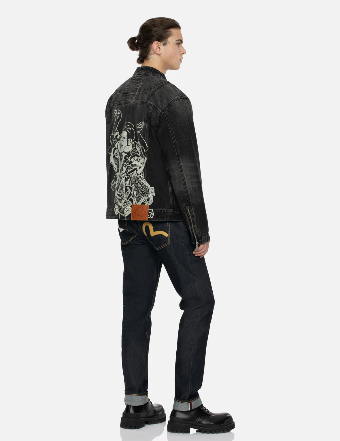 Godhead Print Relax Fit Biker Denim Jacket - Image 3