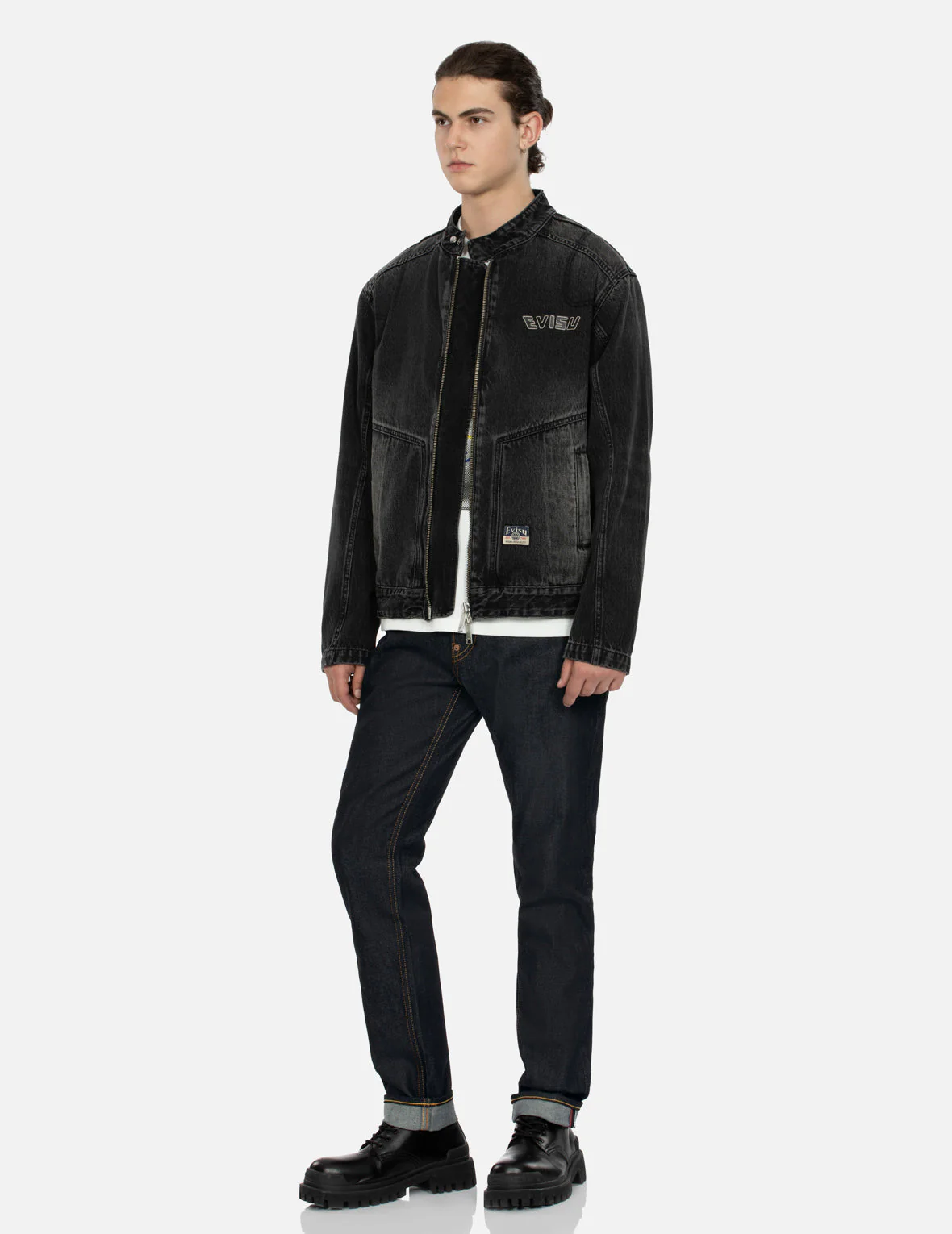Godhead Print Relax Fit Biker Denim Jacket - Image 4