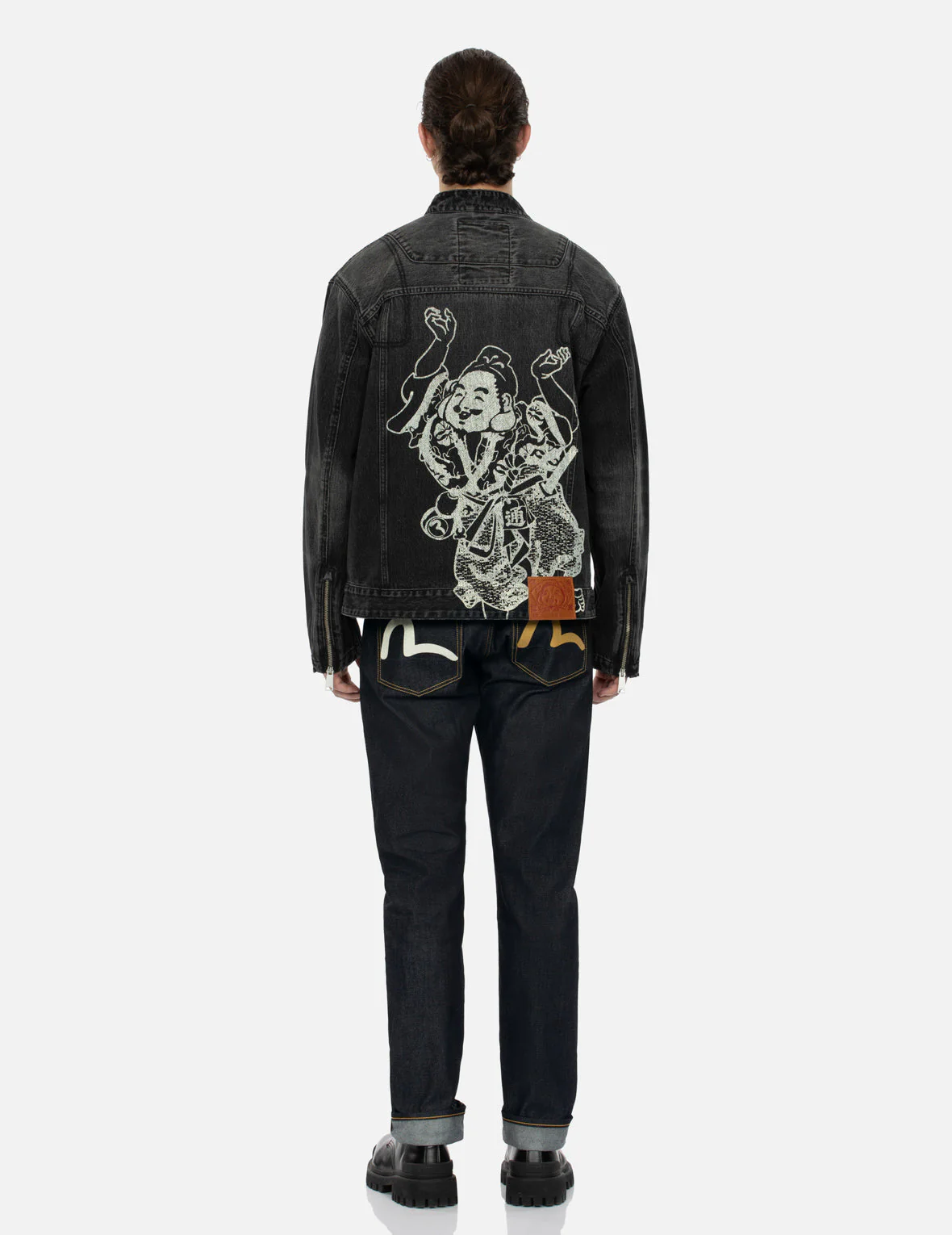 Godhead Print Relax Fit Biker Denim Jacket - Image 5