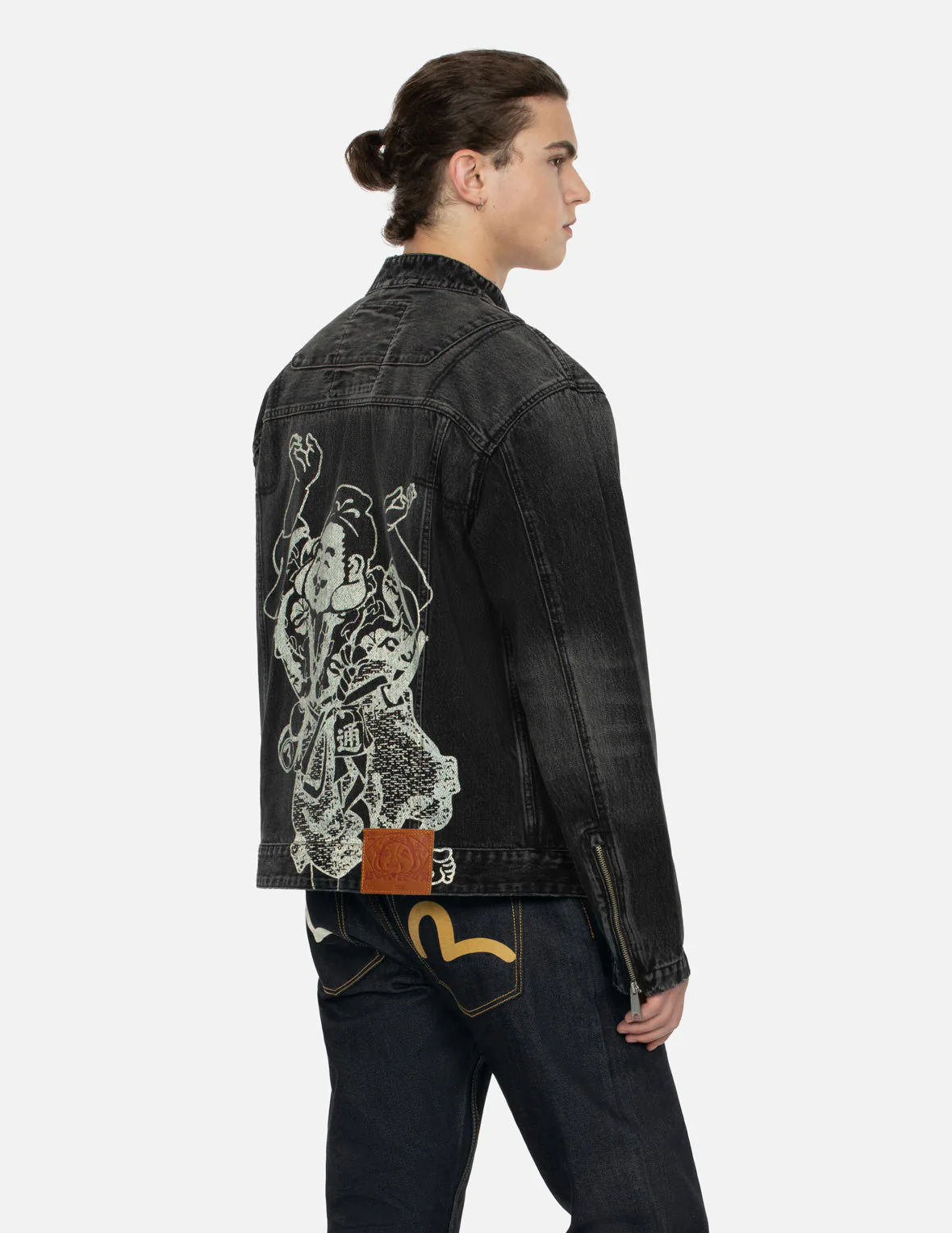 Godhead Print Relax Fit Biker Denim Jacket - Image 7