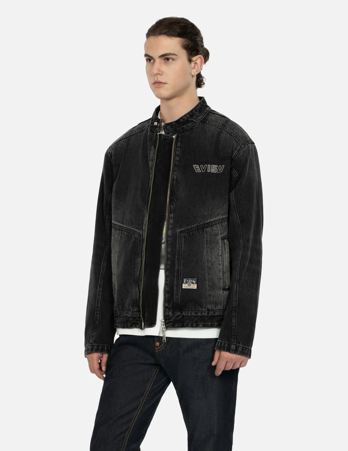 Godhead Print Relax Fit Biker Denim Jacket - Image 8