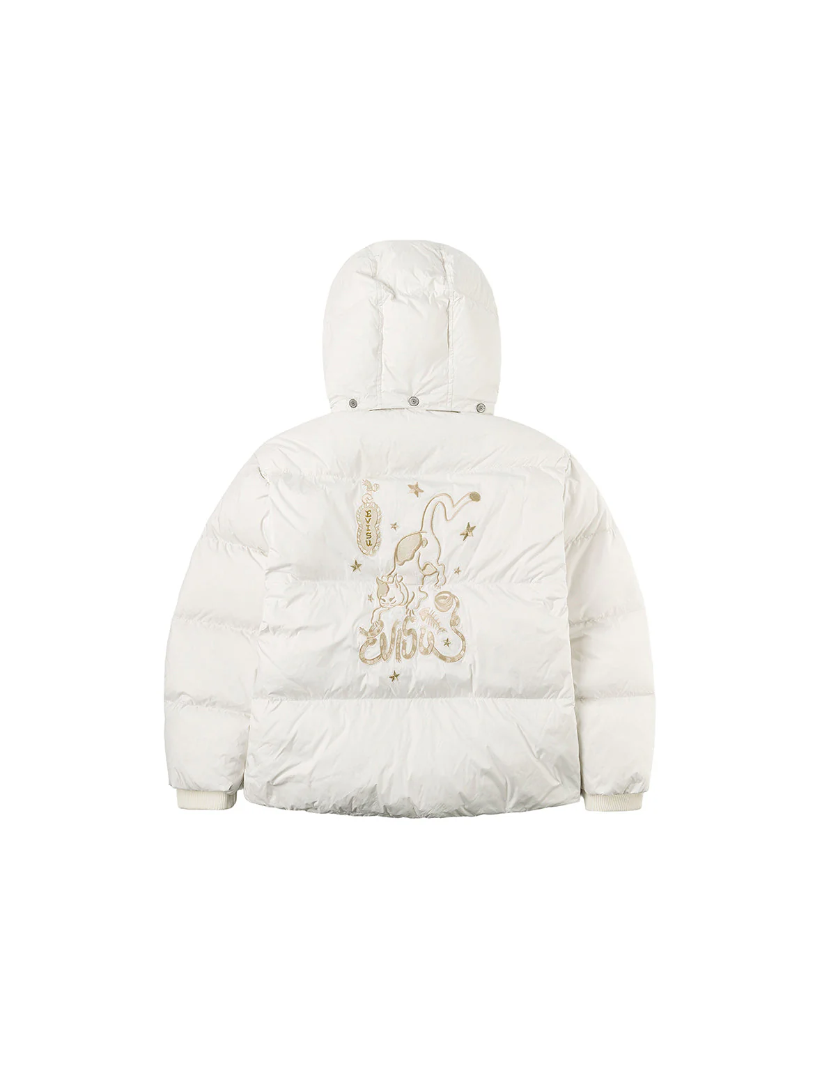 Gold-Thread Cat Appliqué Fashion Fit Down Jacket with Detachable Hood - Image 17