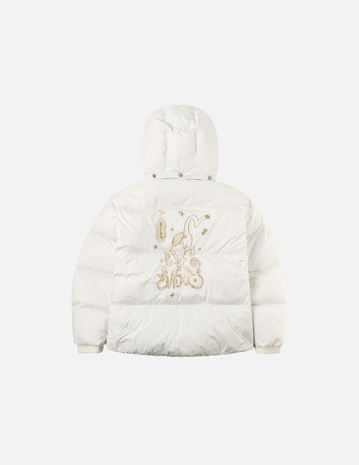 Gold-Thread Cat Appliqué Fashion Fit Down Jacket with Detachable Hood - Image 3