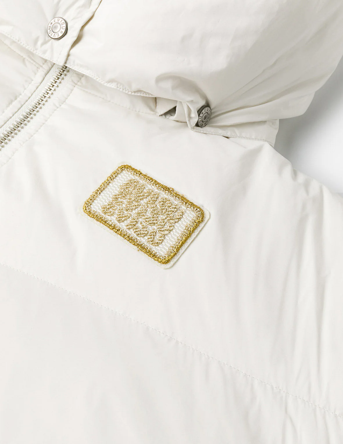 Gold-Thread Cat Appliqué Fashion Fit Down Jacket with Detachable Hood - Image 9
