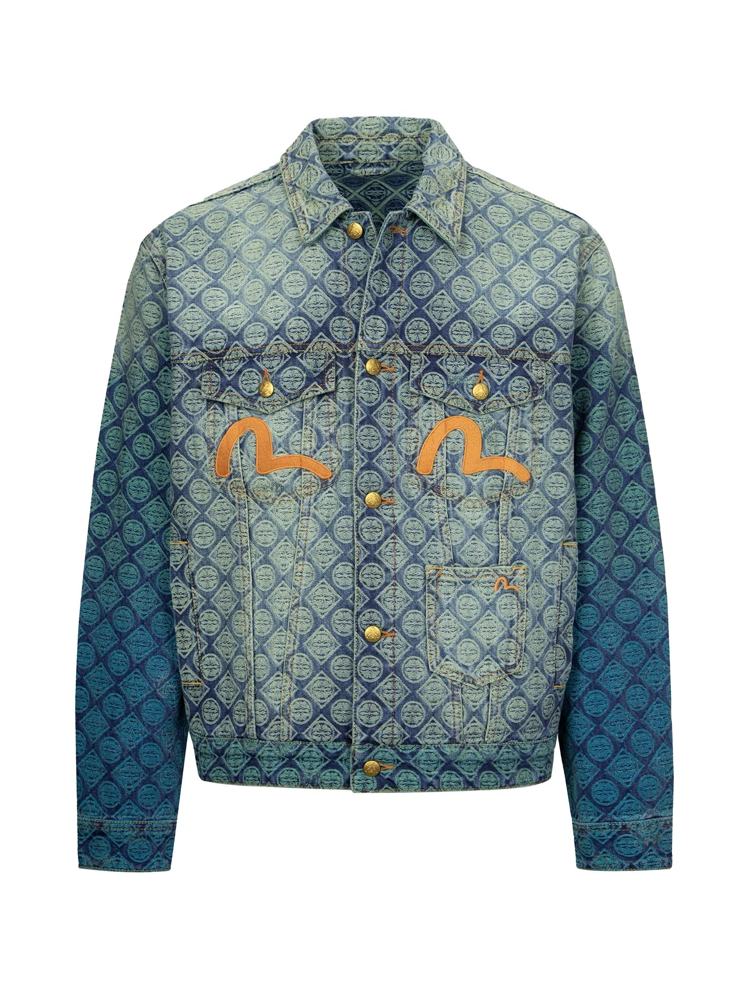 Gradient Allover Kamon Jacquard and Seagull Embrodiery Relax Fit Denim Jacket - Image 15