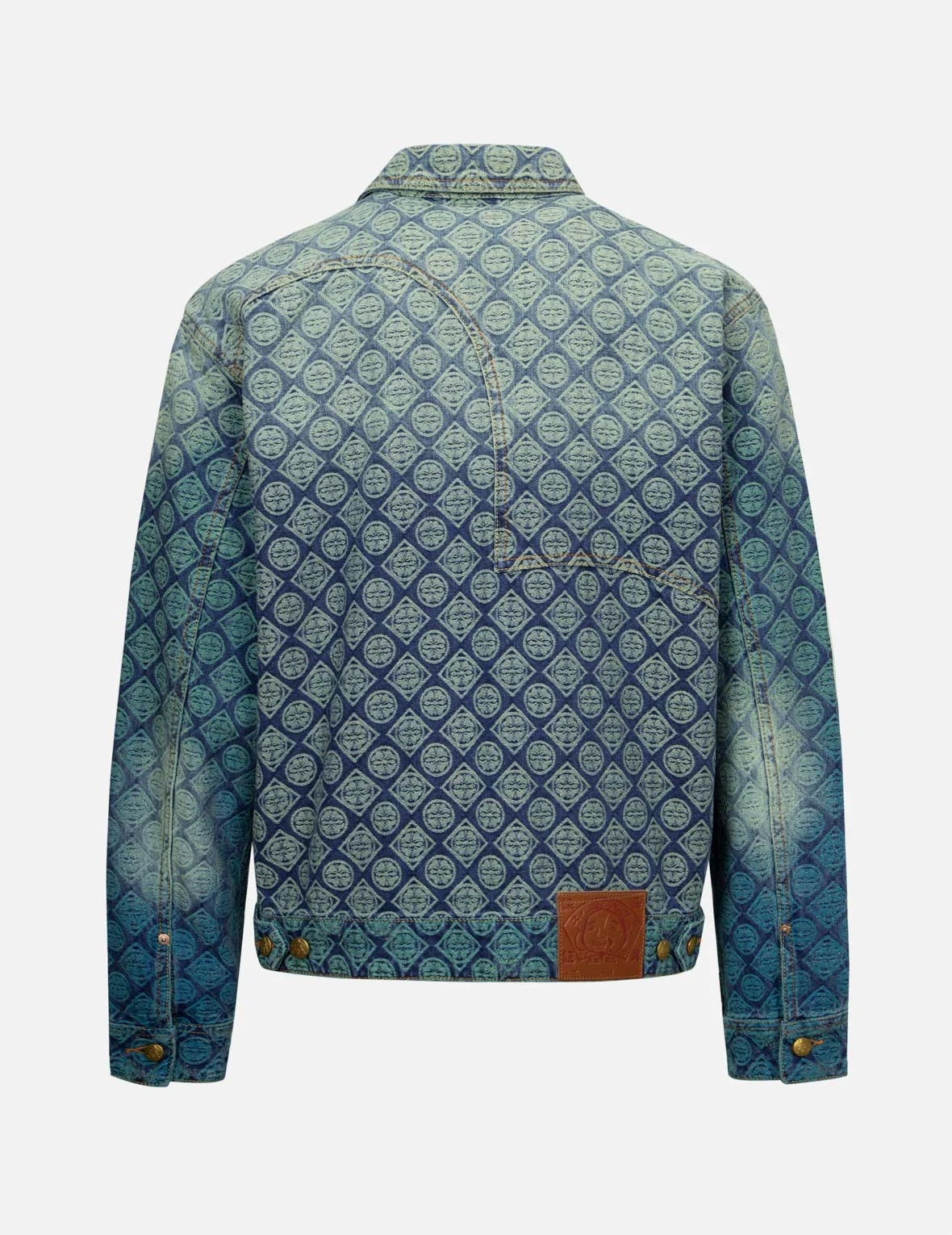 Gradient Allover Kamon Jacquard and Seagull Embrodiery Relax Fit Denim Jacket - Image 2