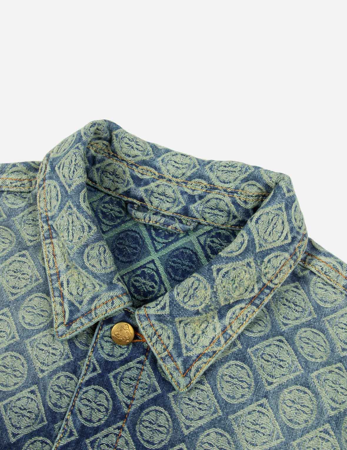 Gradient Allover Kamon Jacquard and Seagull Embrodiery Relax Fit Denim Jacket - Image 9