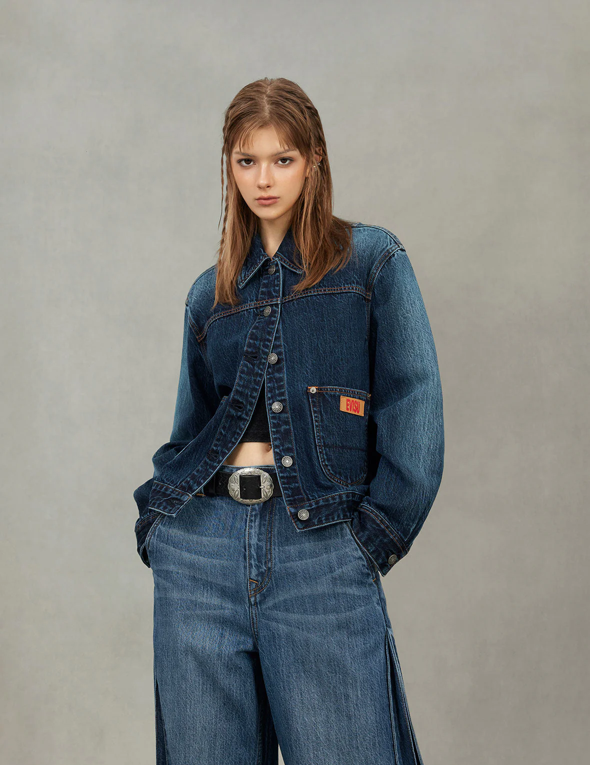 Gradient Print Loose Fit Washed Denim Jacket - Image 7