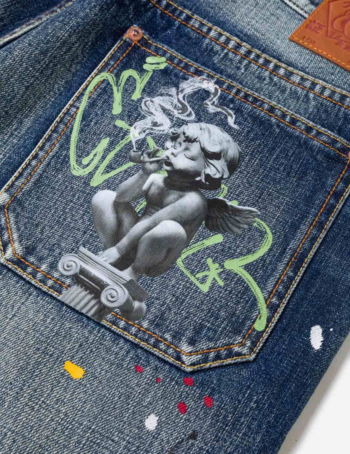 Graffiti Angel Pocket Denim Shorts - Image 5