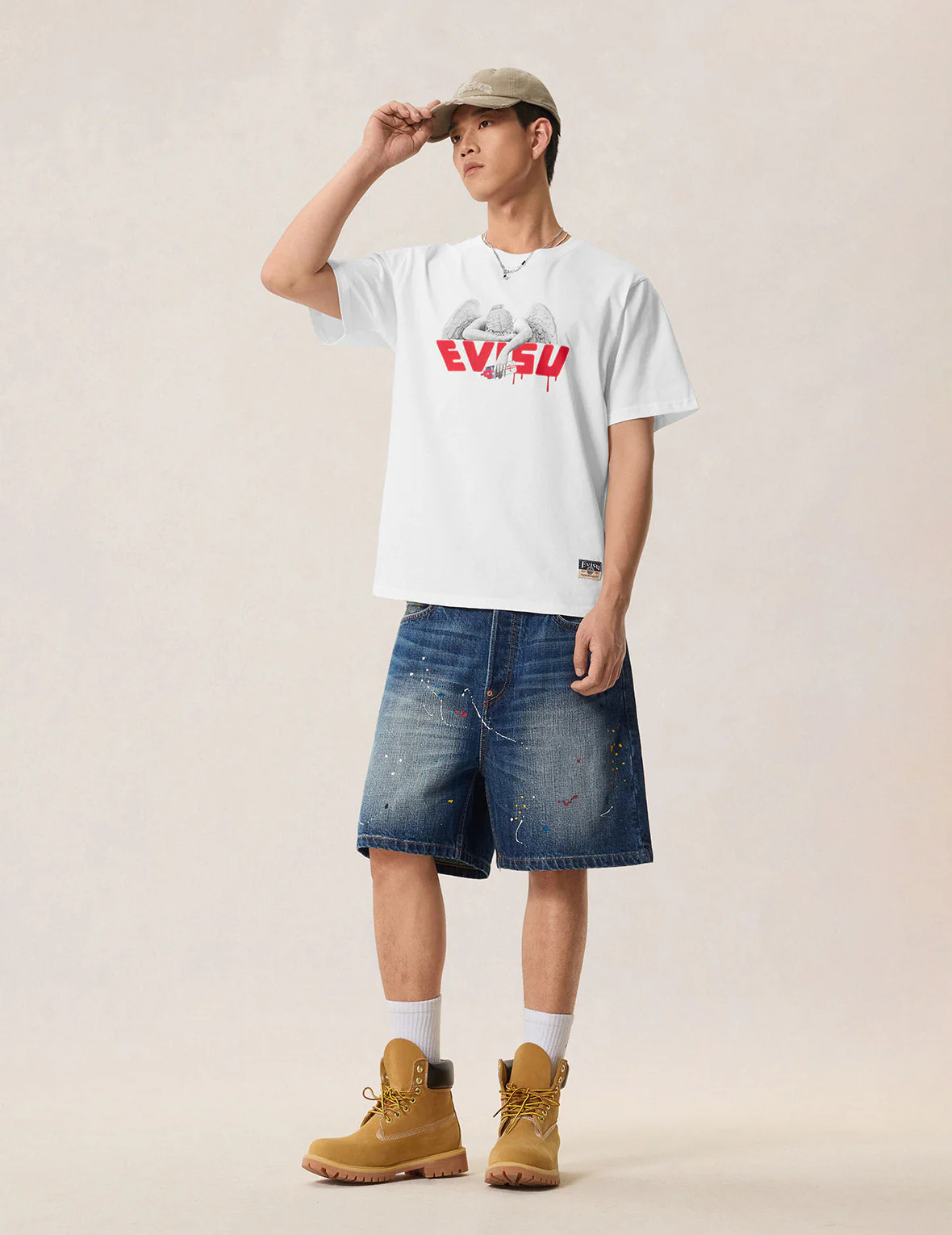 Graffiti Angel Pocket Denim Shorts - Image 7