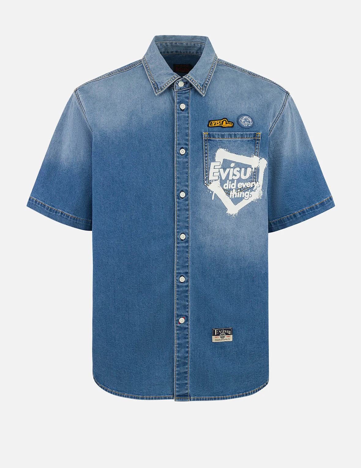 Graffiti Daicock Print Relax Fit Denim Short-Sleeves Shirt - Image 2