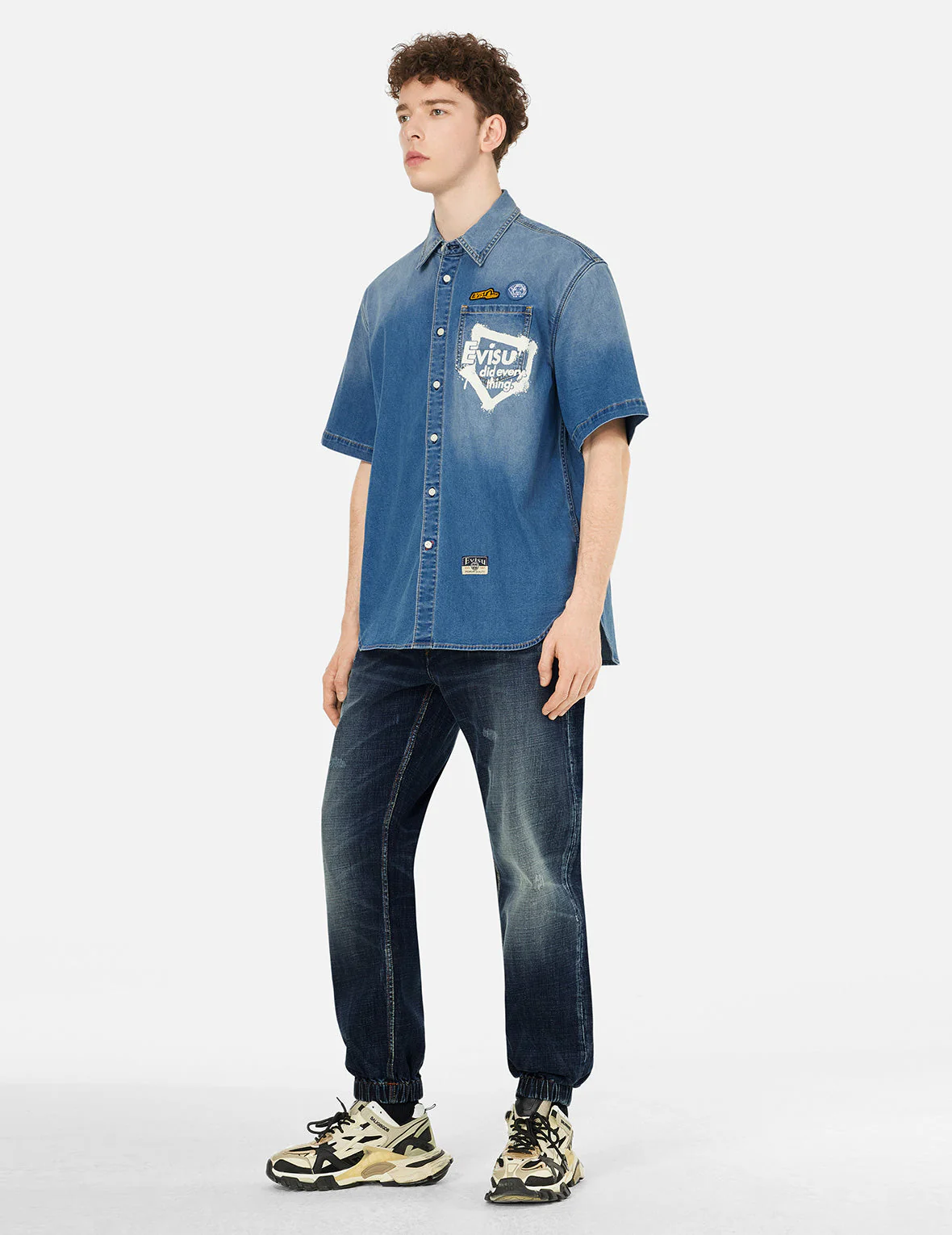 Graffiti Daicock Print Relax Fit Denim Short-Sleeves Shirt - Image 3