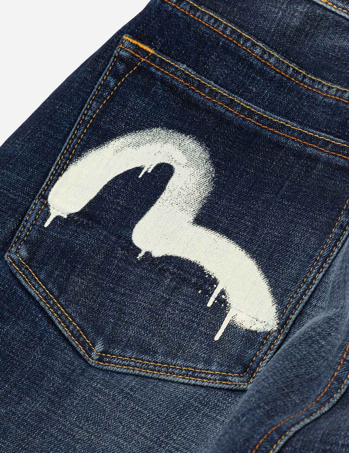 Graffiti-Style Seagull and Logo Print Straight Fit Denim Joggers - Image 5