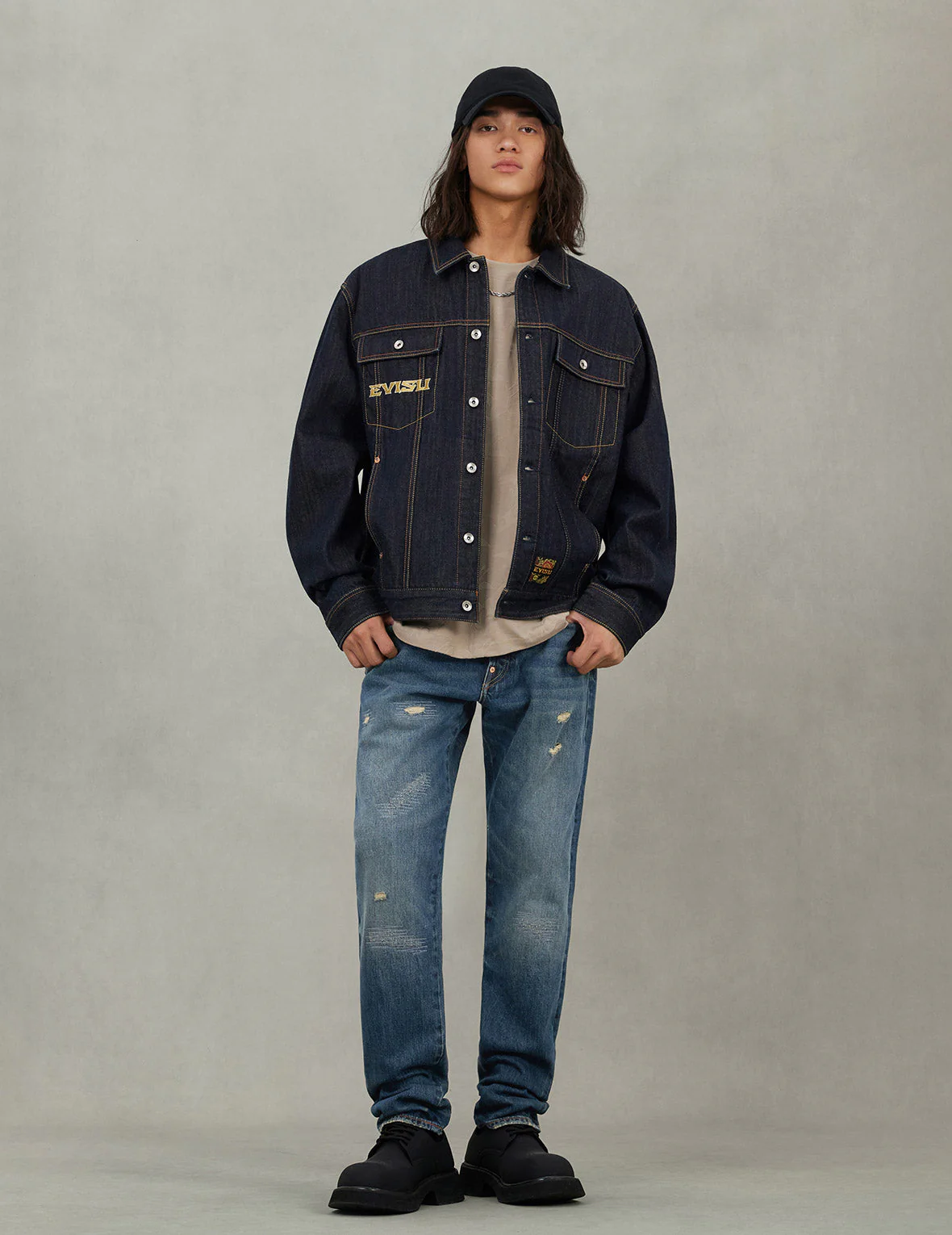 Grateful Crane Embroidery Relax Fit Denim Jacket - Image 5