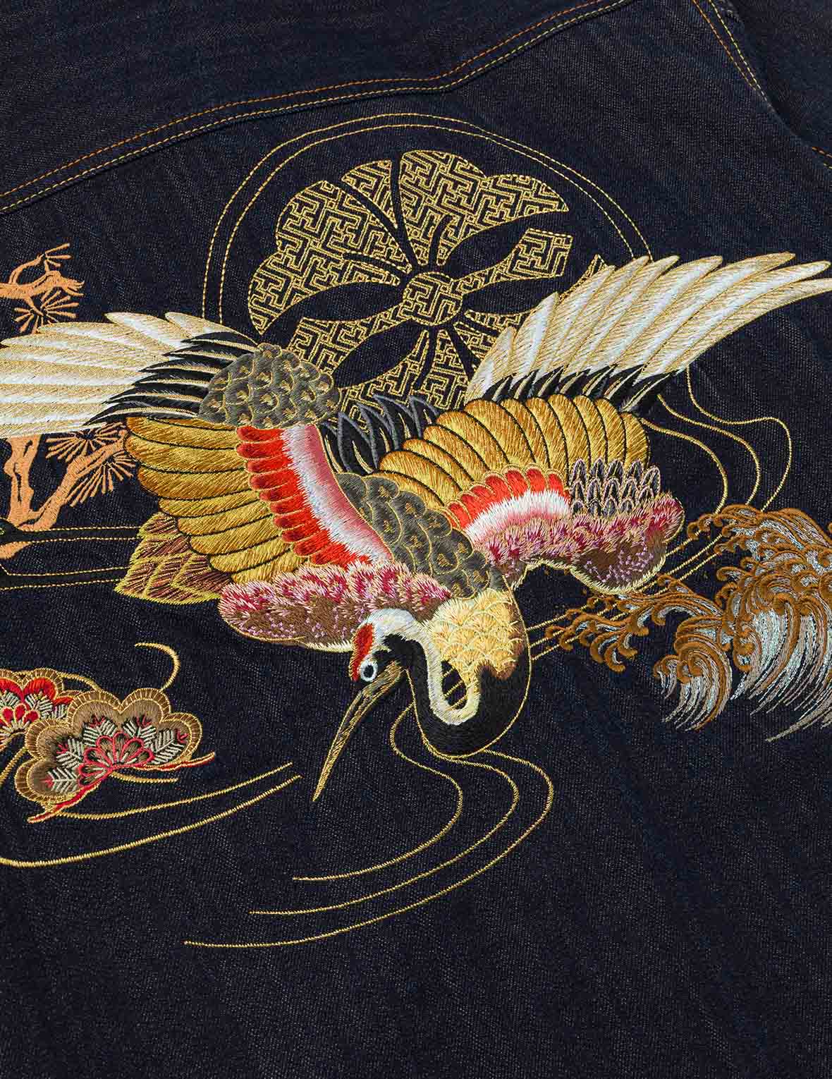 Grateful Crane Embroidery Relax Fit Denim Jacket - Image 7