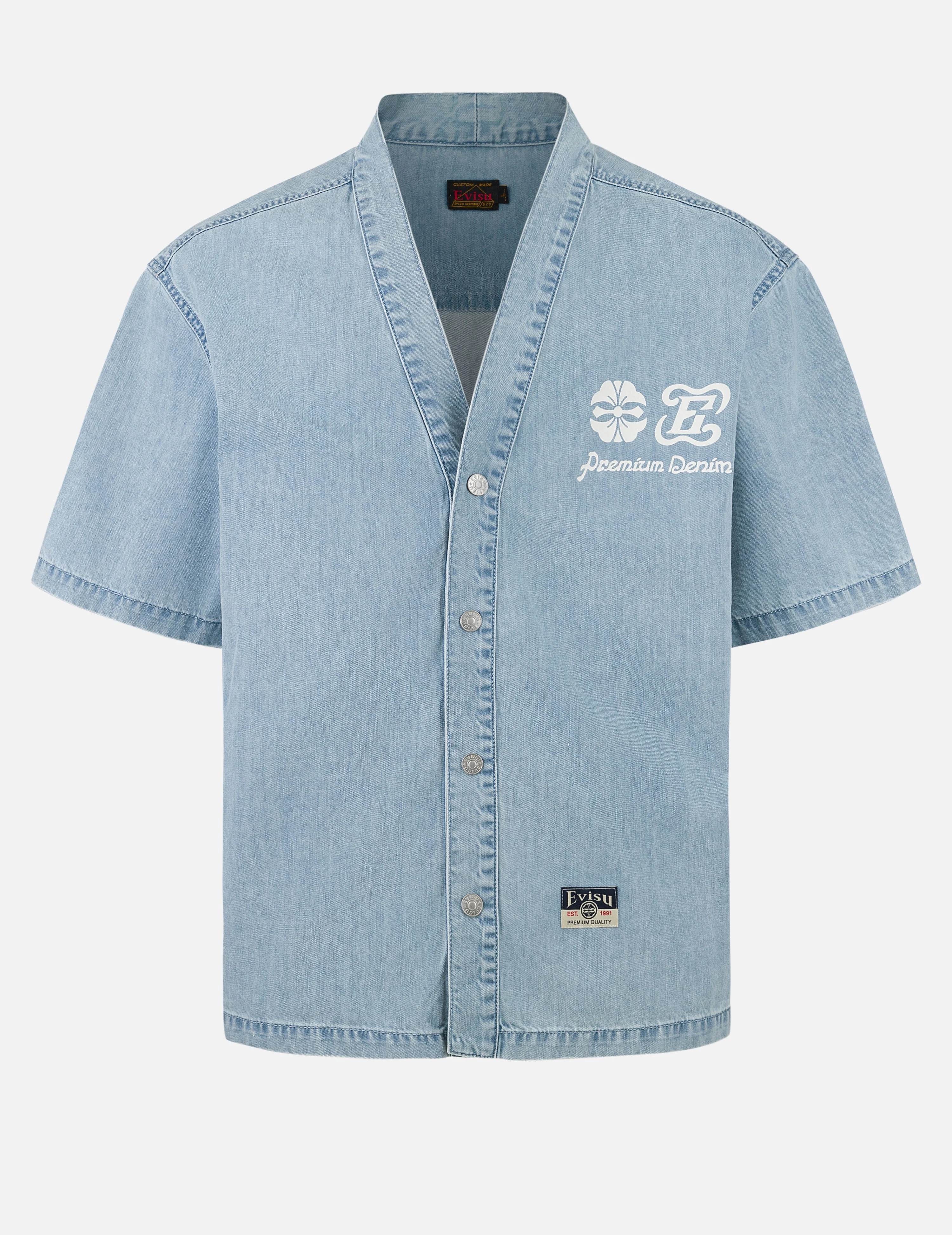 Hakutaku and Logo Print Fashion Fit Denim Baseball Shirt - Image 2