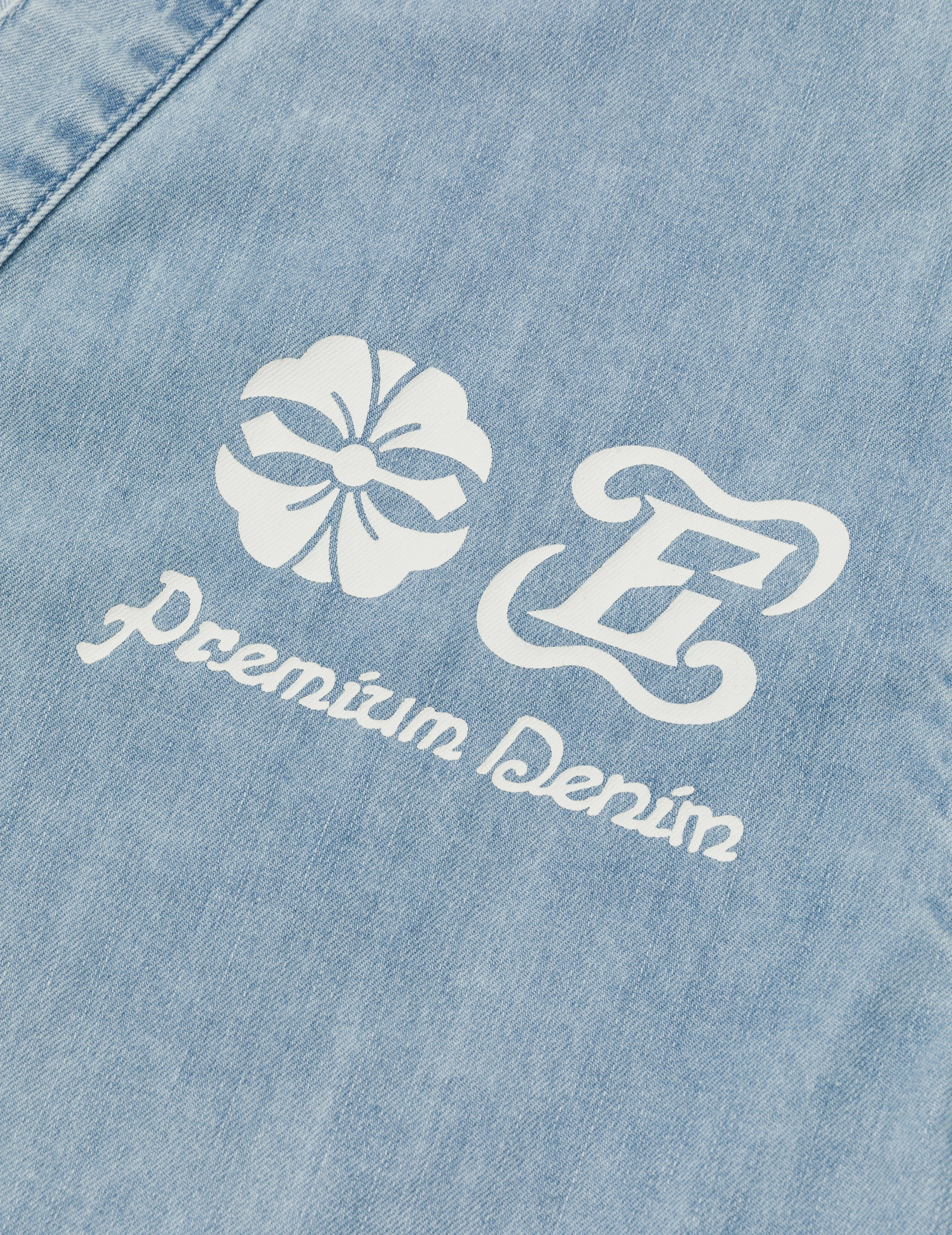 Hakutaku and Logo Print Fashion Fit Denim Baseball Shirt - Image 6