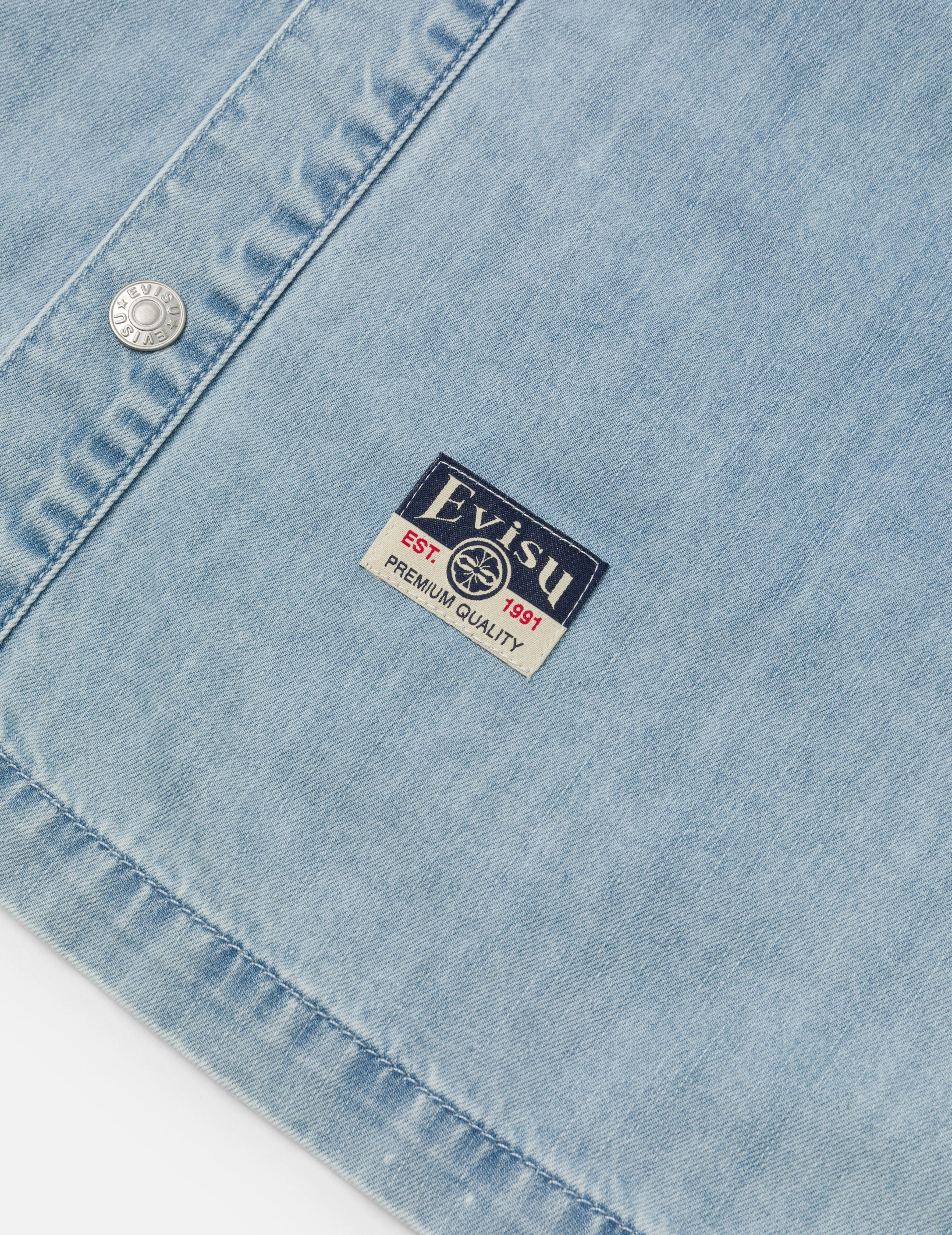 Hakutaku and Logo Print Fashion Fit Denim Baseball Shirt - Image 7