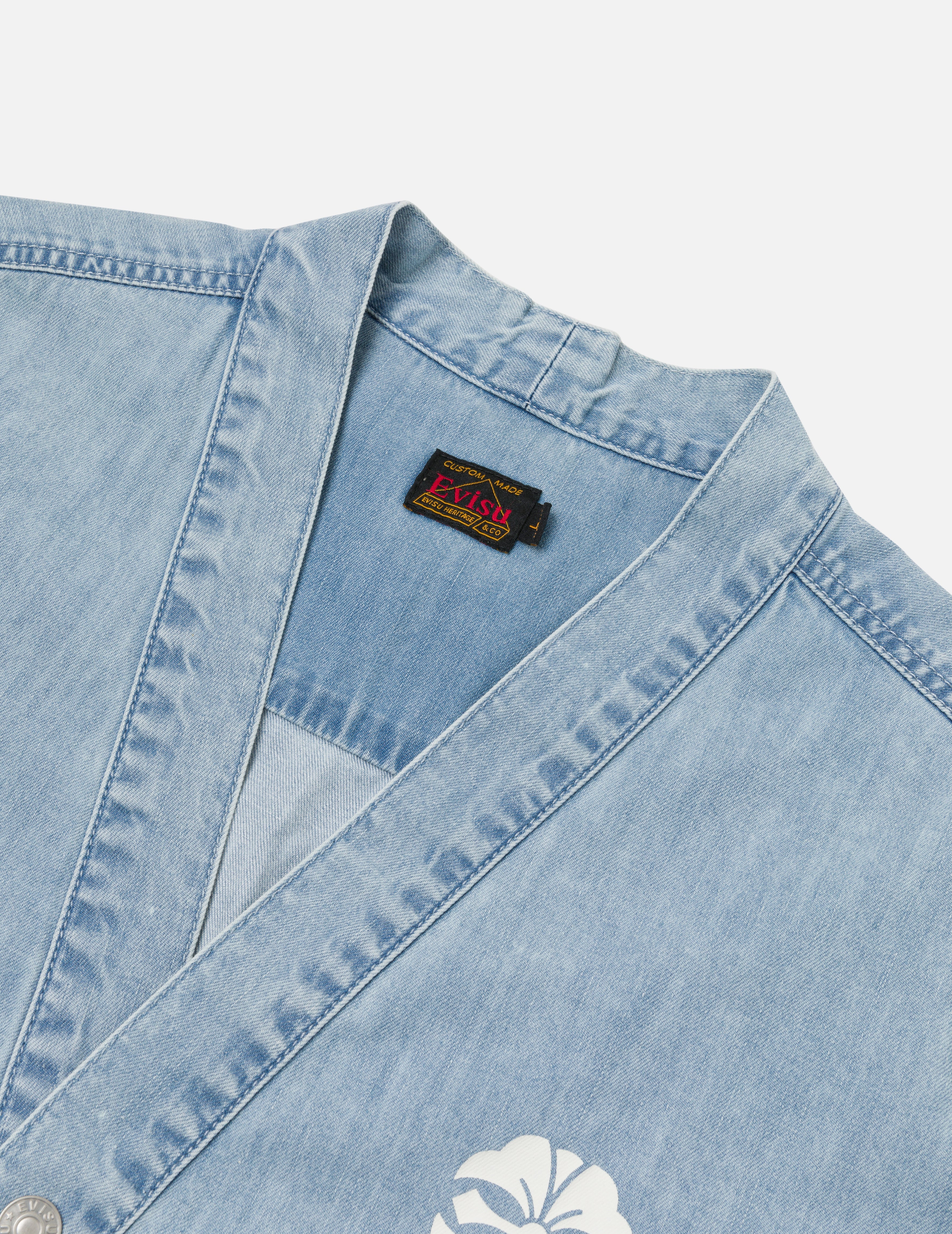 Hakutaku and Logo Print Fashion Fit Denim Baseball Shirt - Image 8