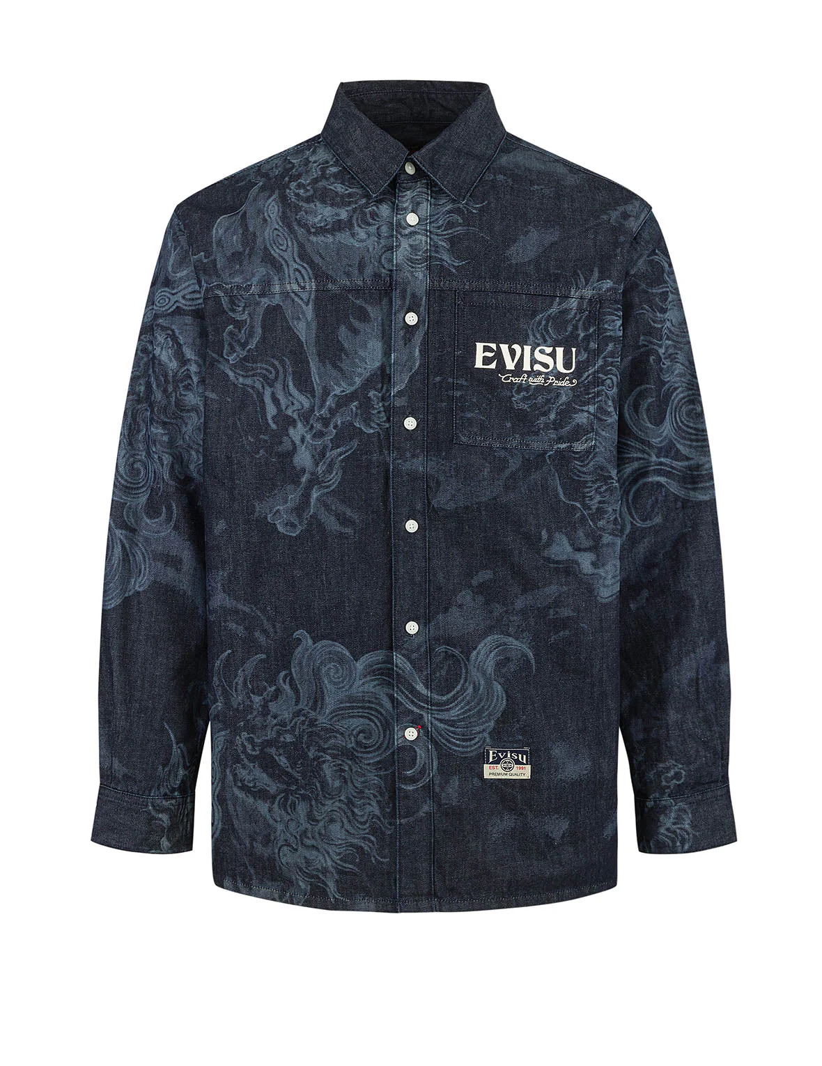 Hakutaku Laser Printed Relax Fit Denim shirt - Image 13