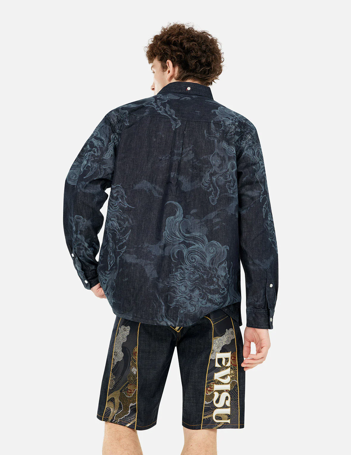 Hakutaku Laser Printed Relax Fit Denim shirt - Image 5